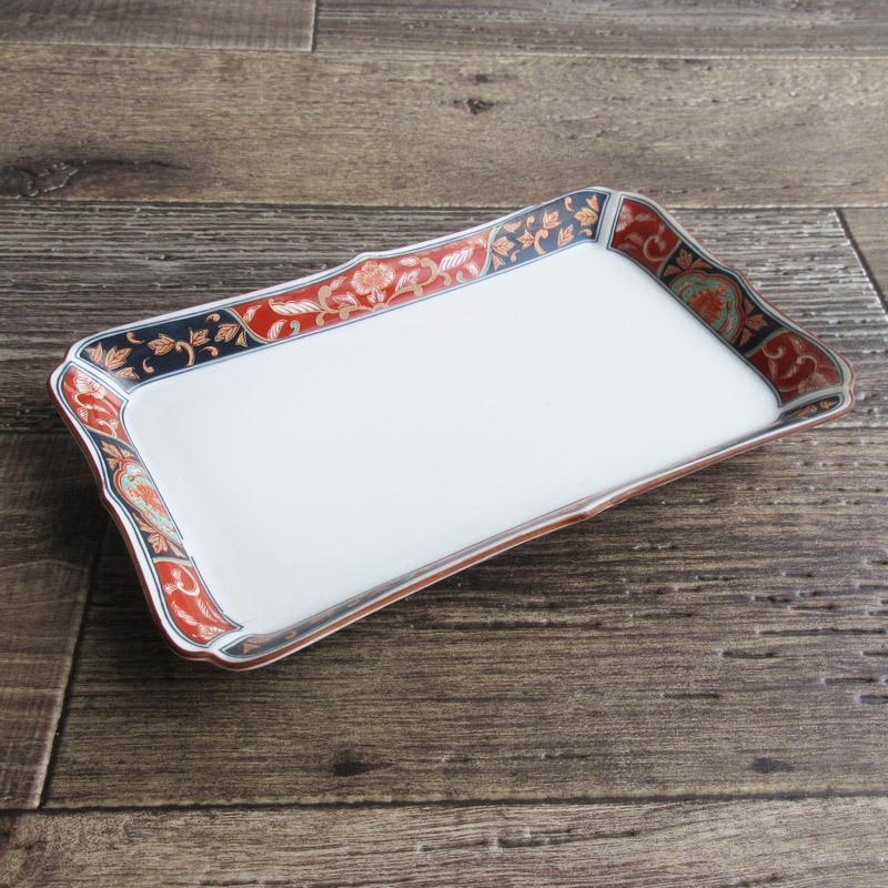 赤い花柄 長角皿 22.7cm / 刺身皿 焼き物皿 お刺身 天ぷら 焼魚 卵焼き