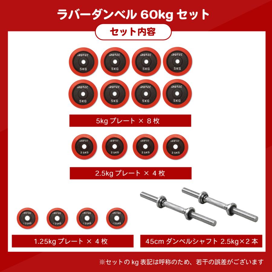 IROTEC（アイロテック） ダンベル ラバー ダンベル60kgセット 30kg×2個