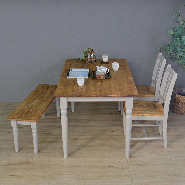 ダイニング4点セット フレンチ カントリー テーブル チェア ベンチ