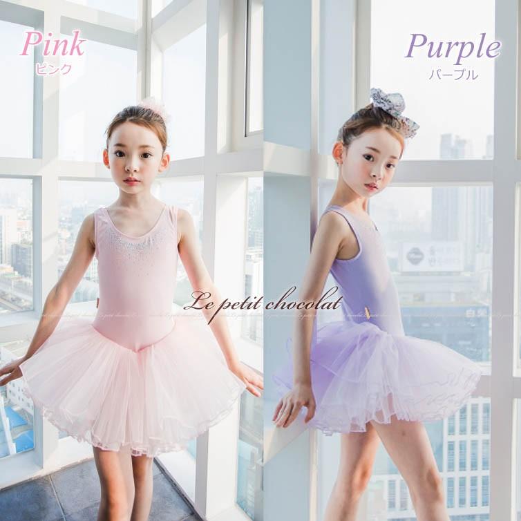 バレエ レオタード 子供 ジュニア チュチュ付き ノースリーブ ライン
