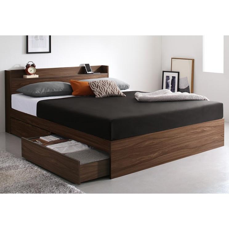 ダブルベッド フレームのみ 引出し収納・棚・コンセント2個付 収納