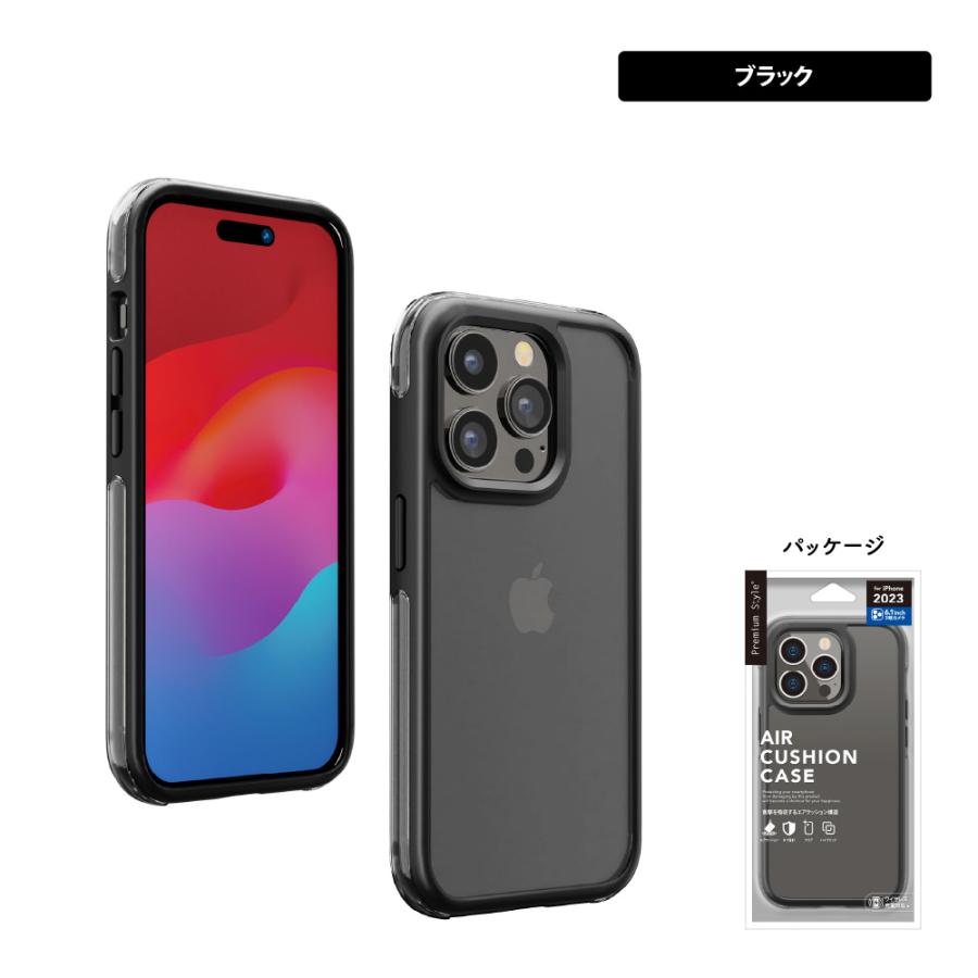 Premium Style iPhone15Pro ケース カバー ブラック 黒 クリア 透明