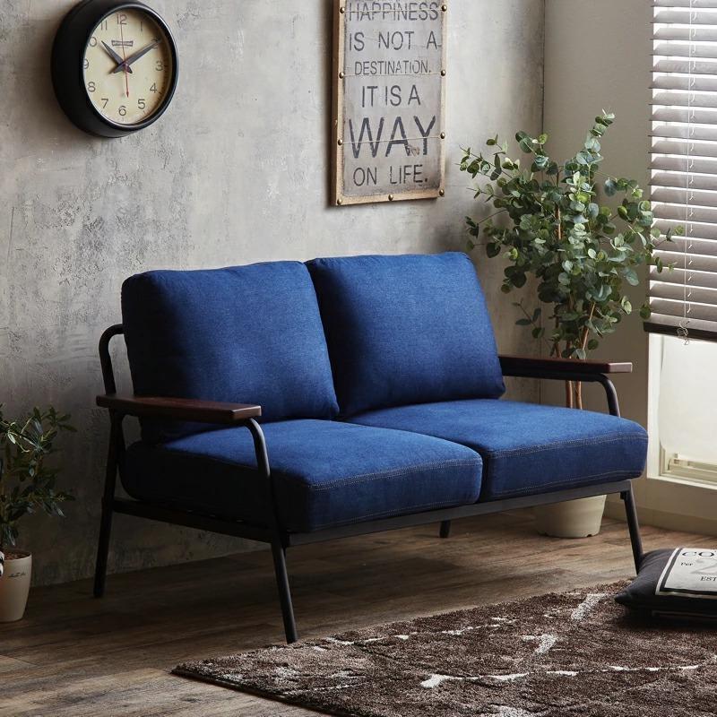 二人掛け ソファー SOFA 1台単品 デニムブルー 全2色 幅136cm 布張り