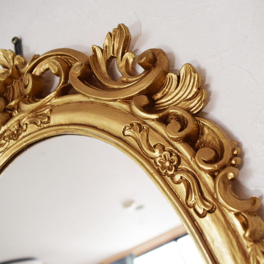 イタリア製 ロココ調 ヨーロピアン 壁掛け鏡 オーバルミラー ゴールド