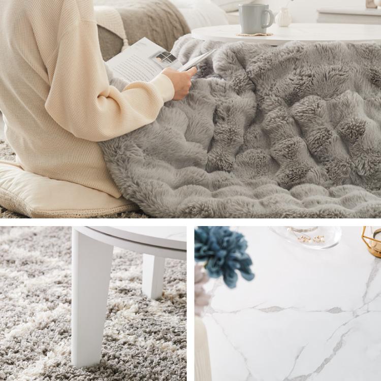 こたつテーブル もこもこ布団 2点セット 円形 大理石調 幅68 丸 こたつ