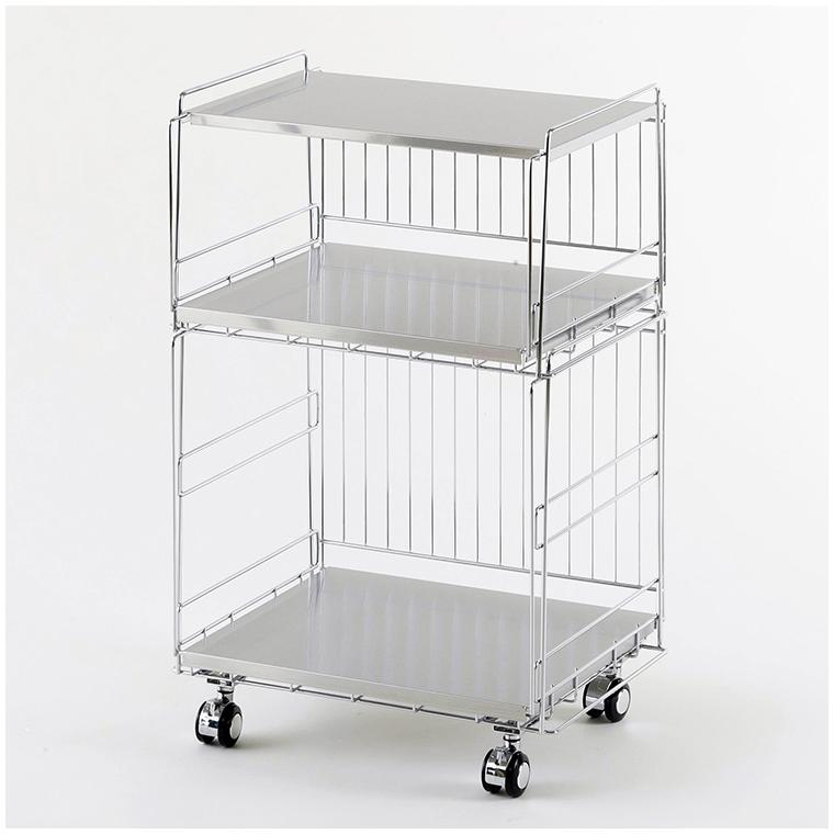 下村企販 日本製 燕三条 ステンレス棚のスタッキングワゴン 2段