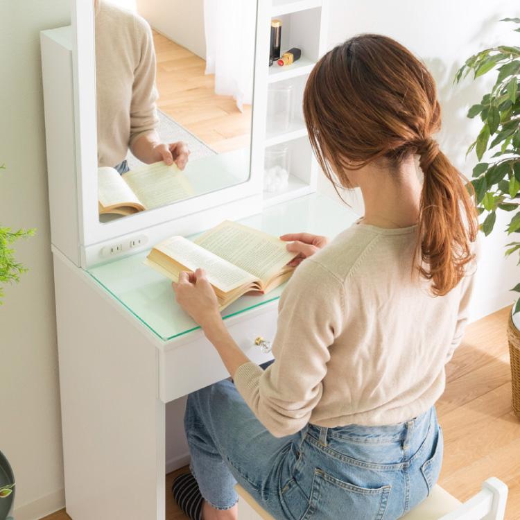 リコメン堂 ドレッサー デスク 一面鏡 幅60cm 収納 完成品 鏡付き