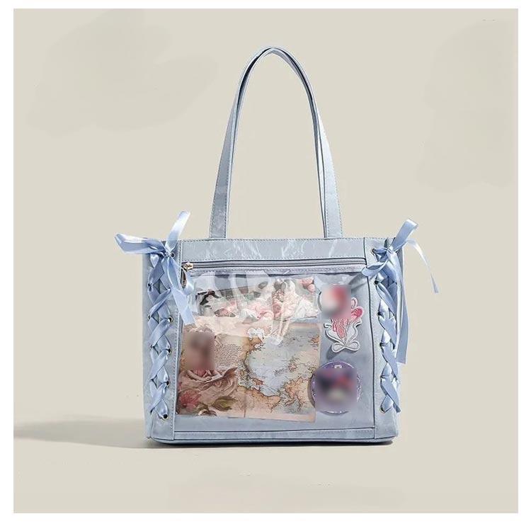 缶バッジ レースアップ ビニール レディース 推し入れ 痛バッグ トート