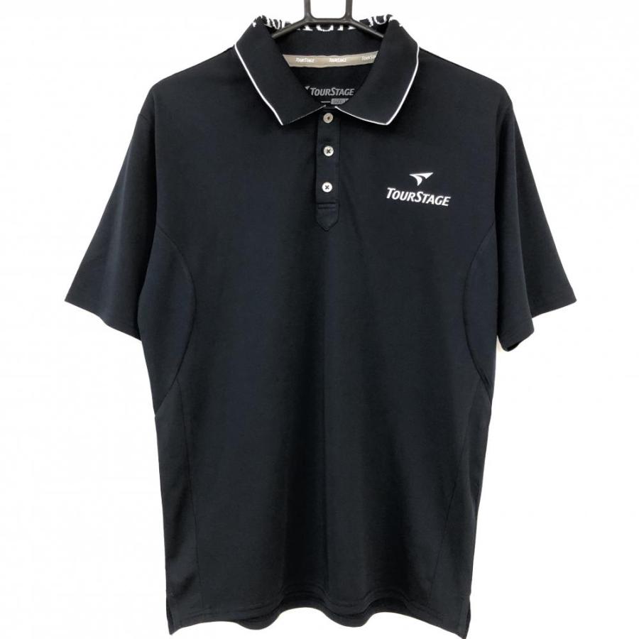 TOURSTAGE ツアーステージ 半袖ポロシャツ 黒×白 襟裏ロゴ ストレッチ