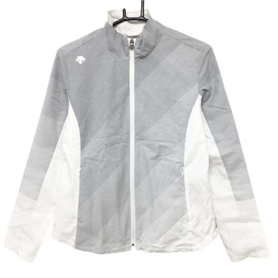 デサントゴルフ ジャケットブルゾン ライトグレー×白 斜めストライプ