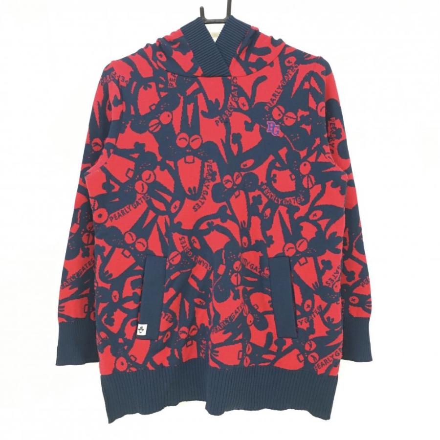 PEARLY GATES（パーリーゲイツ） ニットパーカー レッド×ネイビー