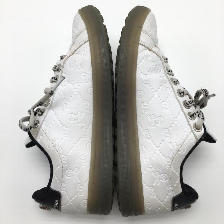 マークアンドロナ ゴルフシューズ 白×黒 スカル 地模様 レディース 23