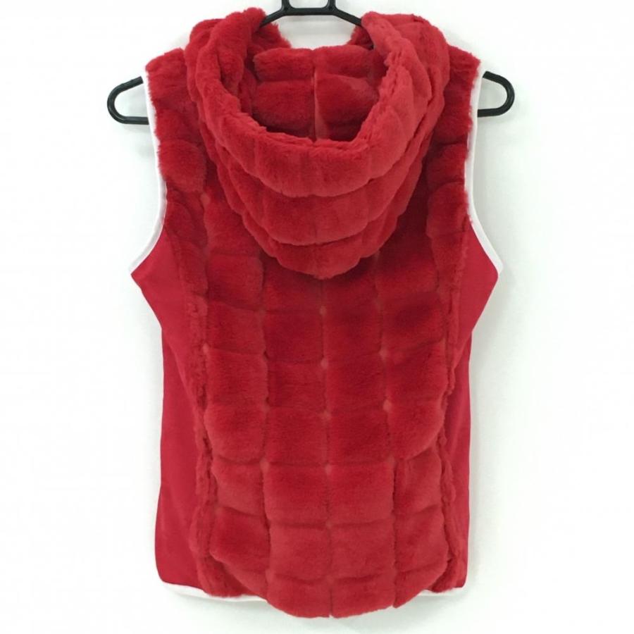 キャロウェイ フード付きファーベスト レッド×白 ロゴ刺しゅう サイド