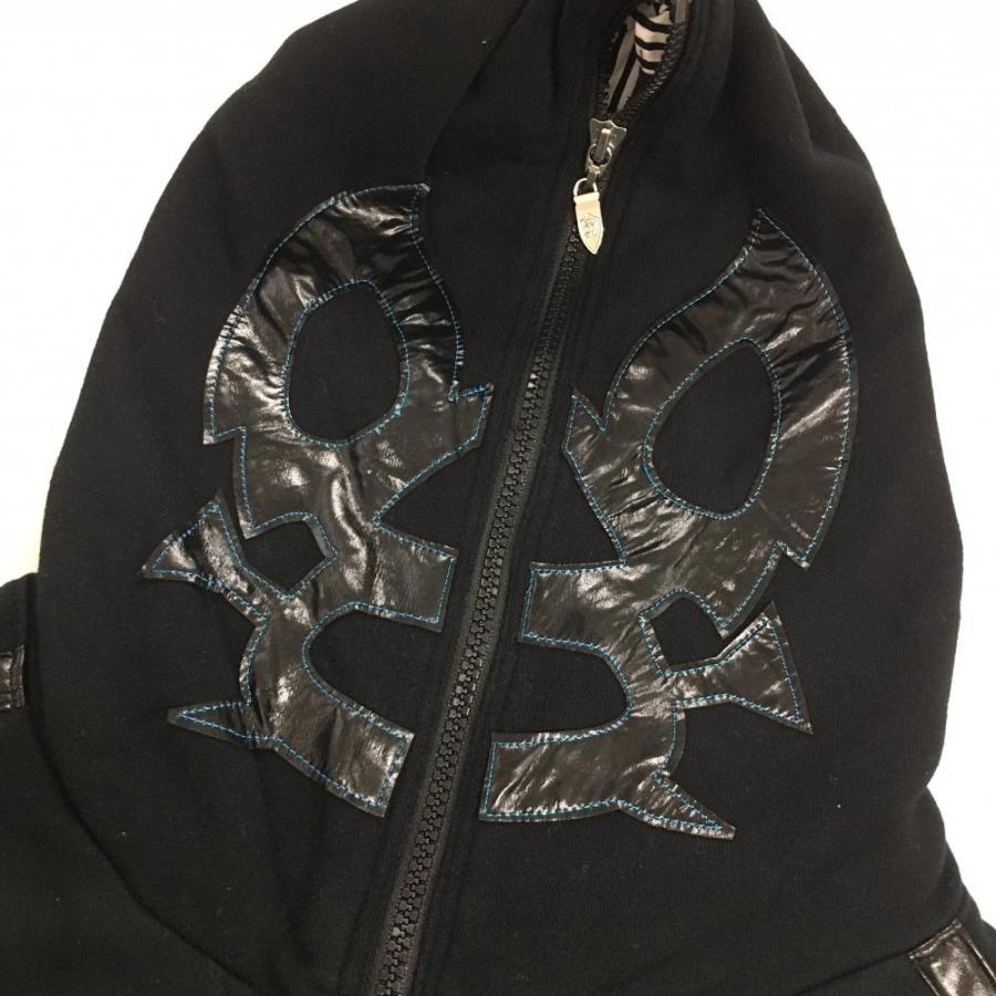 美品】ラッセルノ ジップパーカー 黒×白 ルチャマスク 袖異素材ライン