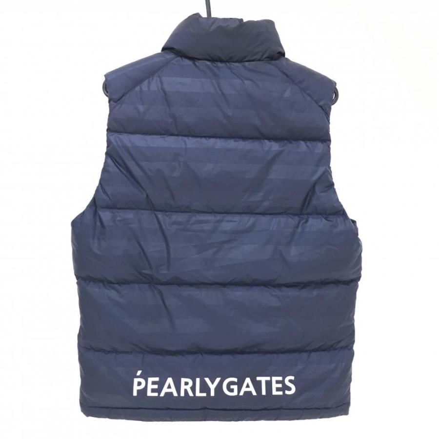 超美品】パーリーゲイツ ダウンベスト ネイビー ボーダー地模様 メンズ