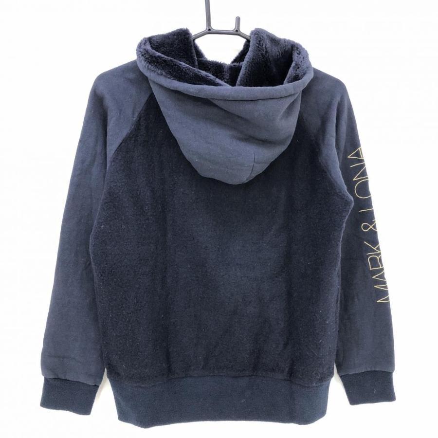 マークアンドロナ 異素材パーカー ネイビー×白 身頃・袖口起毛素材