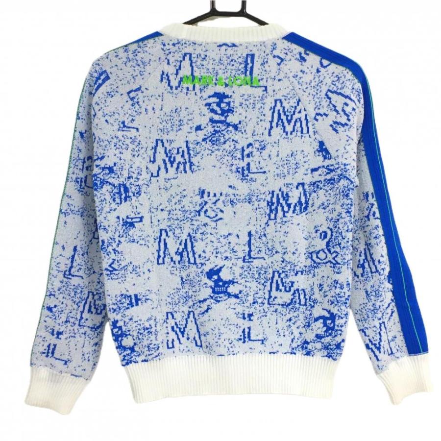 超美品】マークアンドロナ セーター 白×ブルー 総柄 スカル ニット