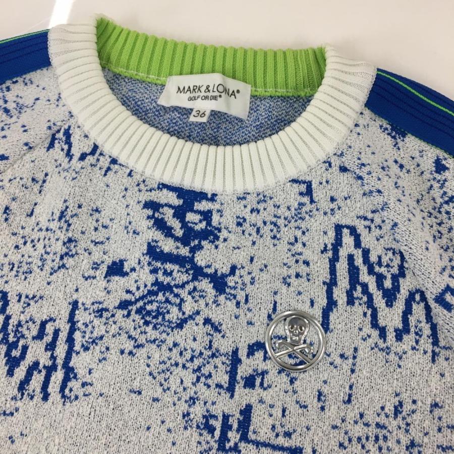 超美品】マークアンドロナ セーター 白×ブルー 総柄 スカル ニット