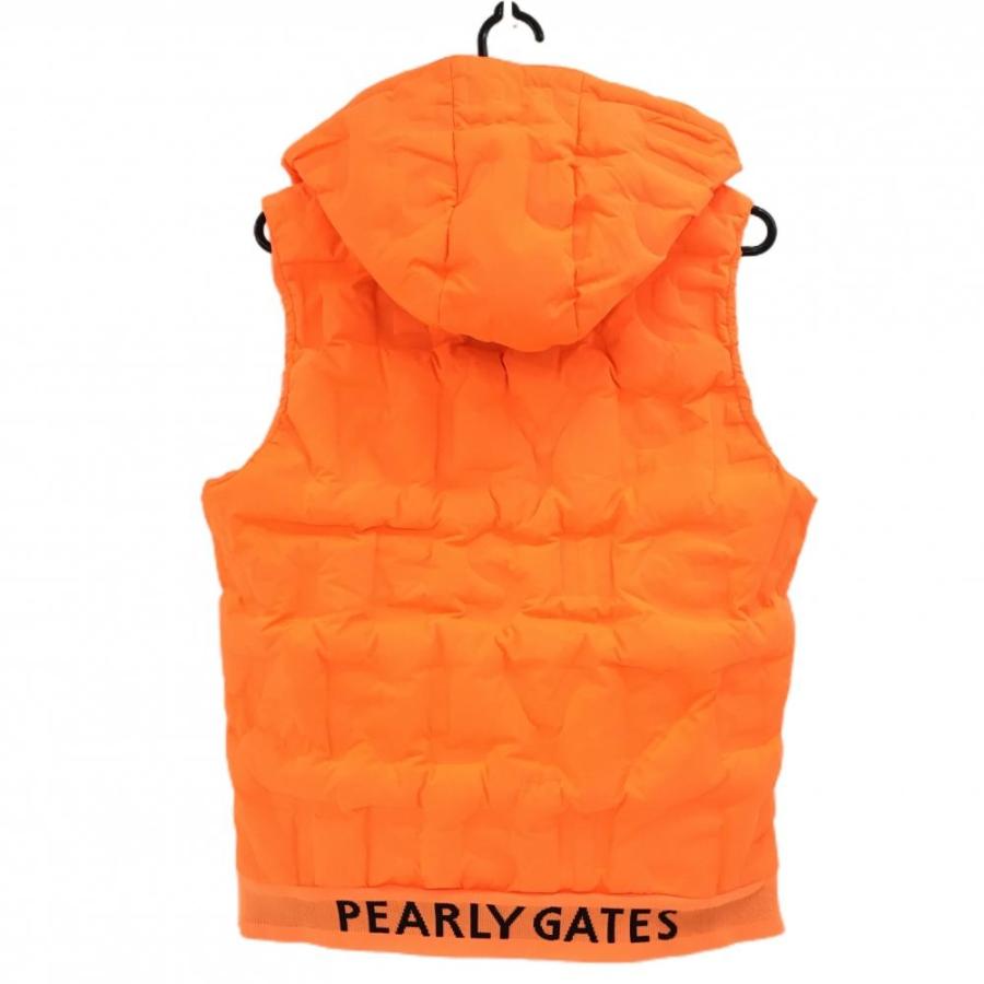 パーリーゲイツ 2WAYダウンベスト 蛍光オレンジ ロゴ型押し フード着脱
