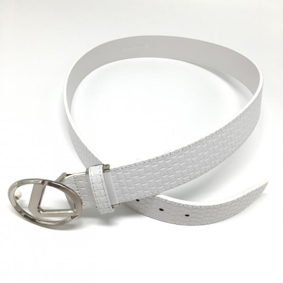 美品】レクサス トップ式ベルト 白 ロゴバックル 型押し メンズ ゴルフ