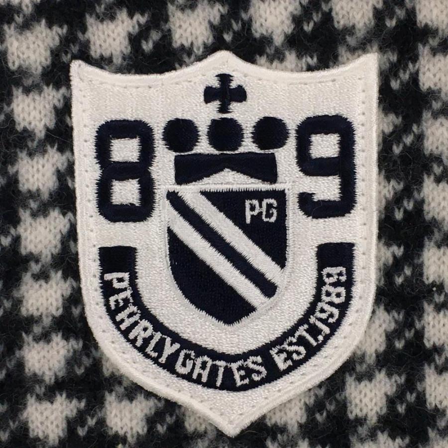 美品】パーリーゲイツ セーター 白×ネイビー 千鳥格子 カシミヤ混