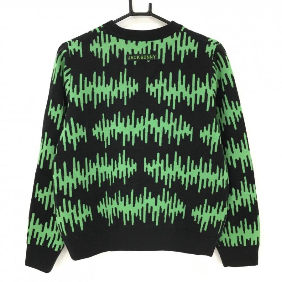 ジャックバニー 裏地付きセーター 黒×グリーン 総柄 ニット レディース
