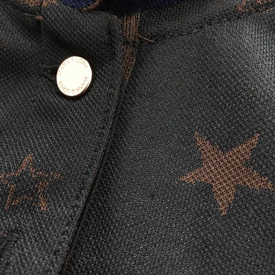 マークアンドロナ 半袖ポロシャツ 黒×ブラウン 星柄 スカル レディース