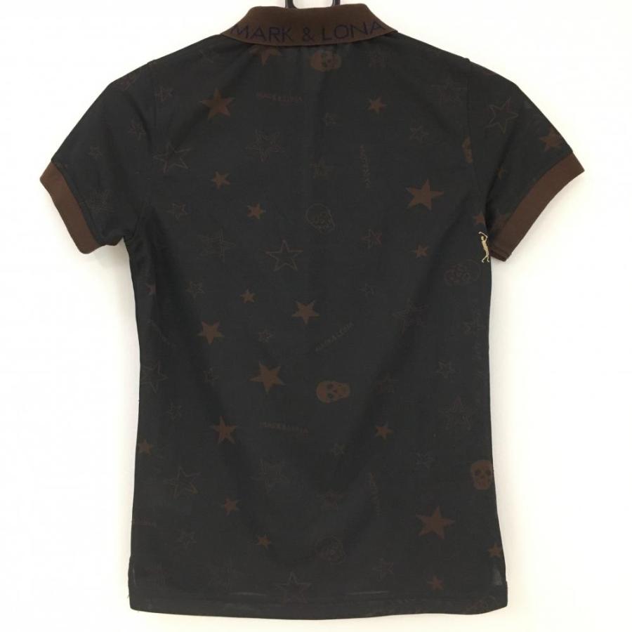 マークアンドロナ 半袖ポロシャツ 黒×ブラウン 星柄 スカル レディース