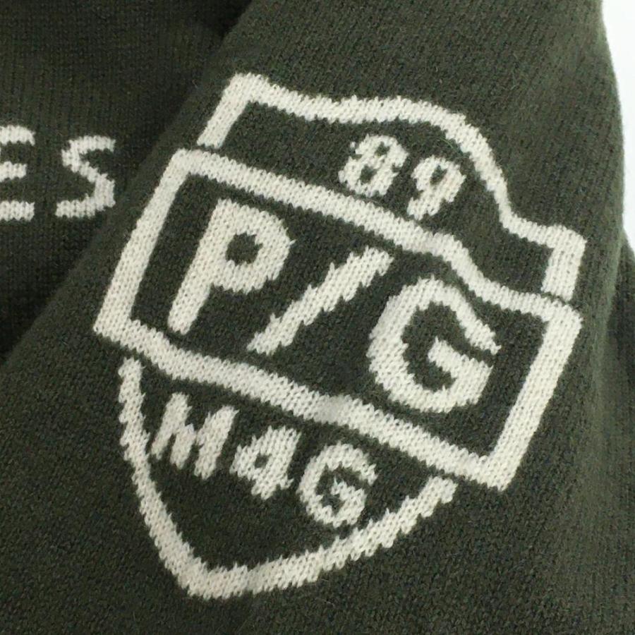 美品】パーリーゲイツ 裏地付きセーター カーキ×白 カシミヤ ニット