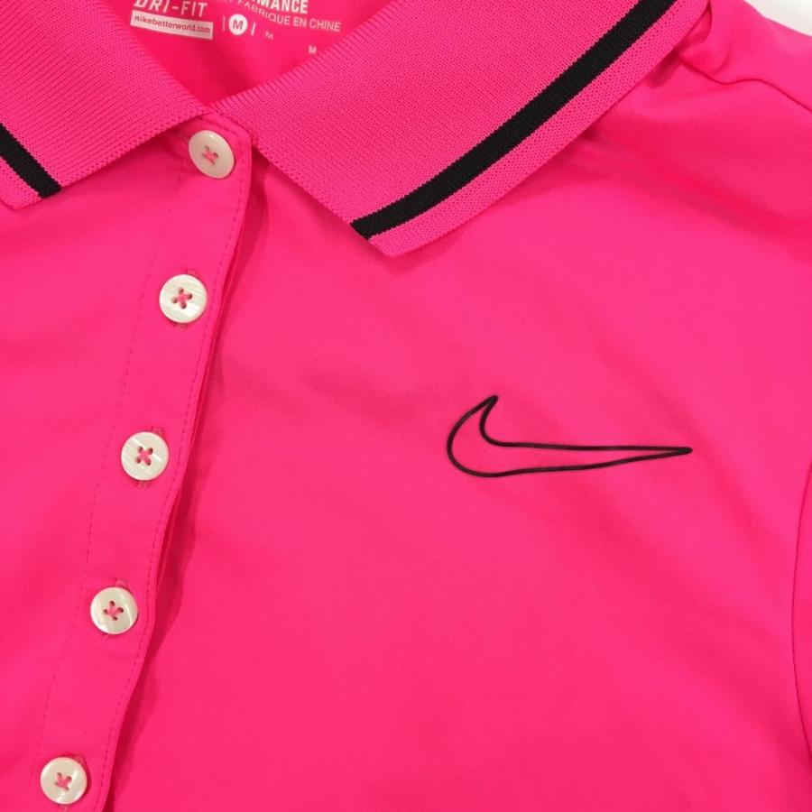 NIKE（ナイキ） ナイキゴルフ 半袖ポロシャツ 蛍光ピンク×黒 袖ライン