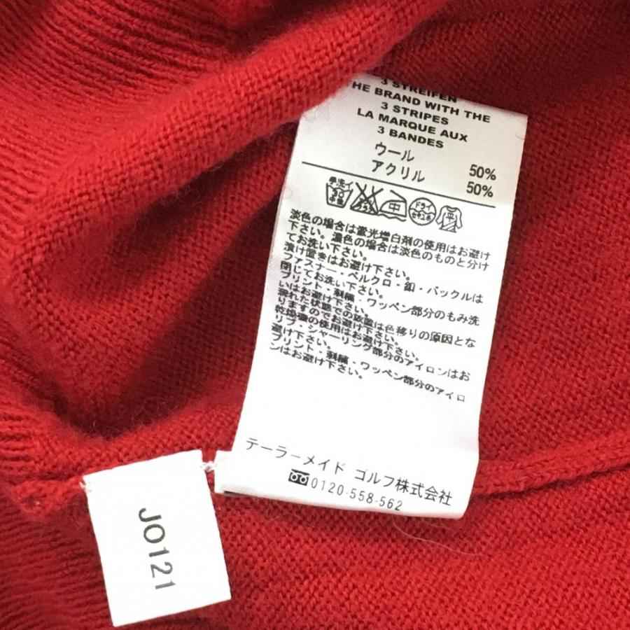 adidas（アディダス） 長袖ニットセーター レッド×グレー 一部ボーダー