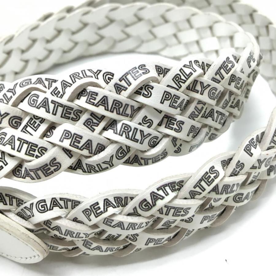 PEARLY GATES（パーリーゲイツ） 編み込みベルト 白×黒 ロゴ総柄