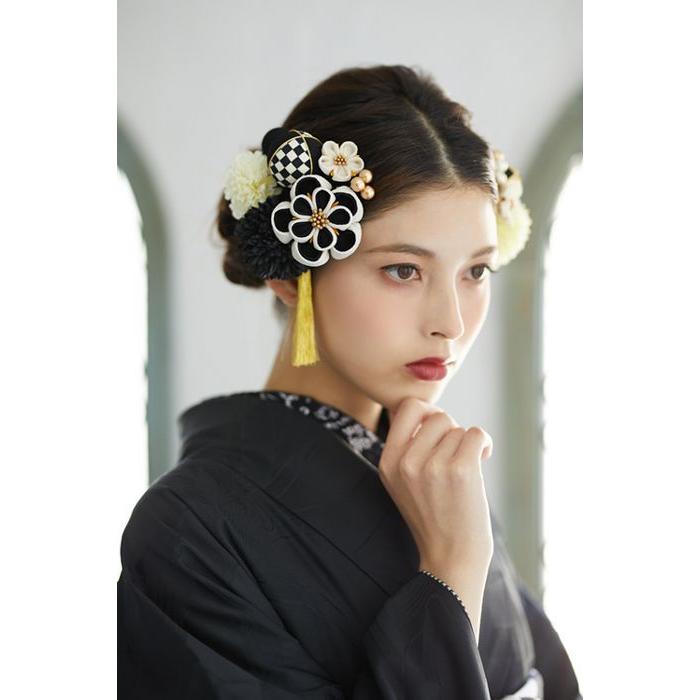 髪飾り 成人式 結婚式 和装 Arenca つまみ細工 美和花 赤 黒 白 12点