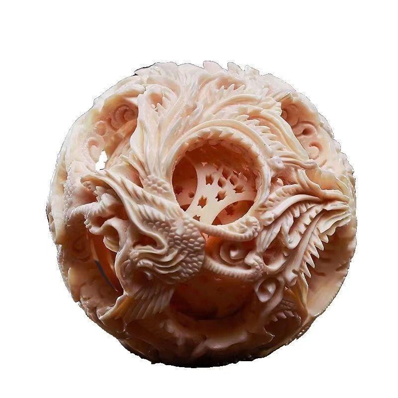 天然マンモス牙 彫刻 置物 オブジェ 鬼工球 精巧彫刻 球体 インテリア