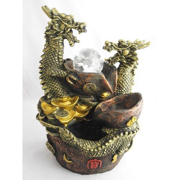 龍の置物 龍 開運双龍 噴水置物 樹脂製 総合運 インテリア 25cm : 横浜