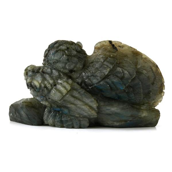 ラブラドライト ふくろう 置物 彫り物 彫刻 カービング 梟 天然石