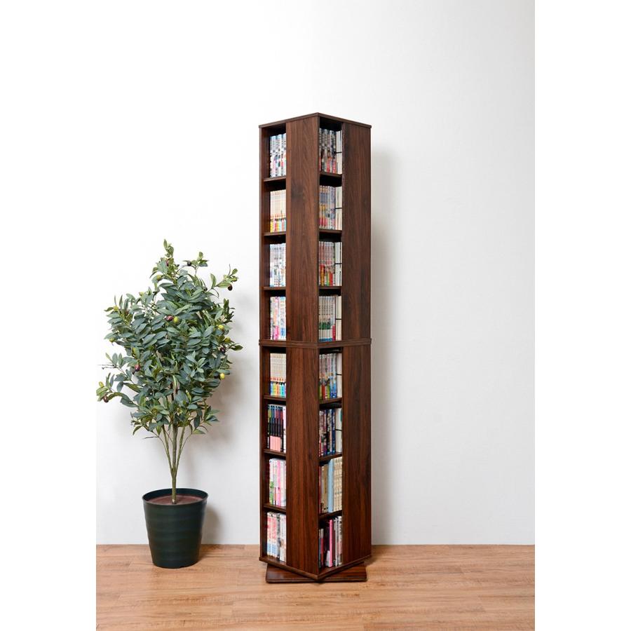 ラック 本棚 ブラウン ブックラック 360度回転 回転本棚 8段