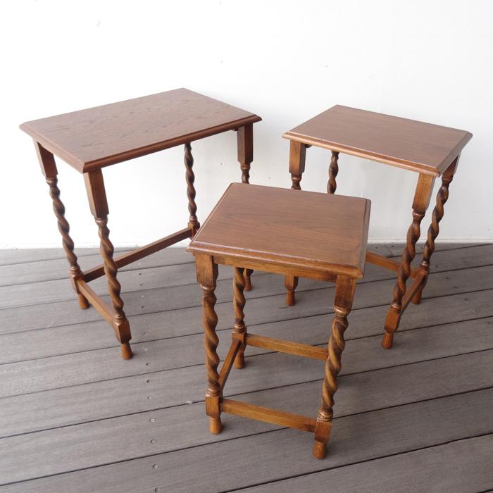 ネストテーブル3点セット サイドテーブル オーク無垢 ツイスト脚