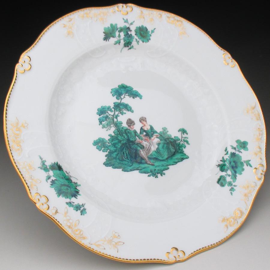 マイセン グリーンワトー プレート アンティーク ファイファー期 21cm