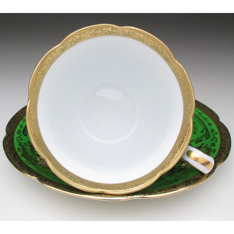 ノリタケ オールドノリタケ グリーン地金盛り花文 トリオ カップ