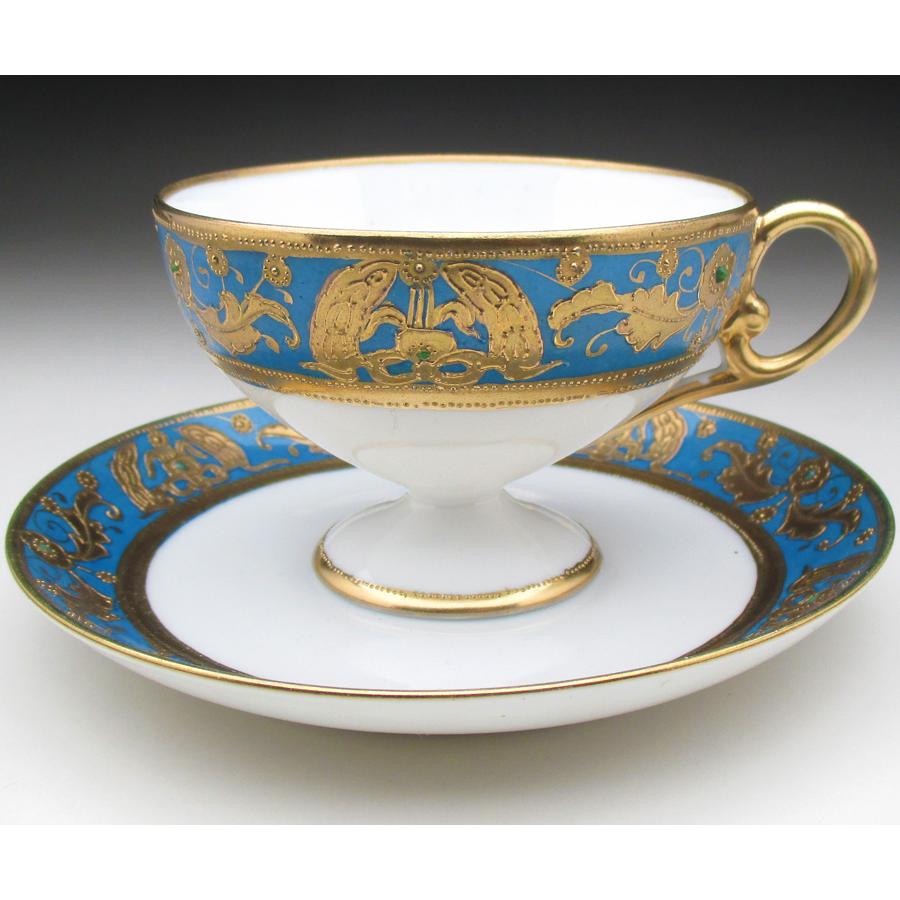 ノリタケ オールドノリタケ ブルー地金盛りジュール花唐草文 カップ