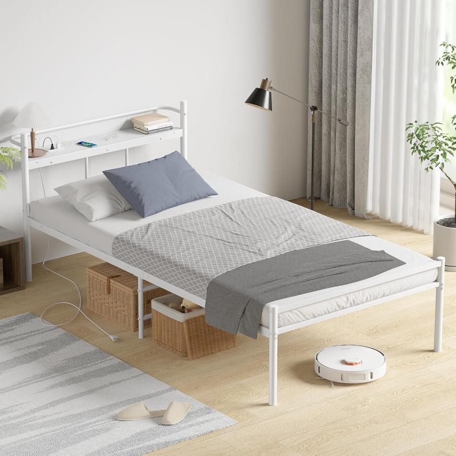 ベッドフレーム シングル 97cm 【耐荷重300Kg・2口コンセント