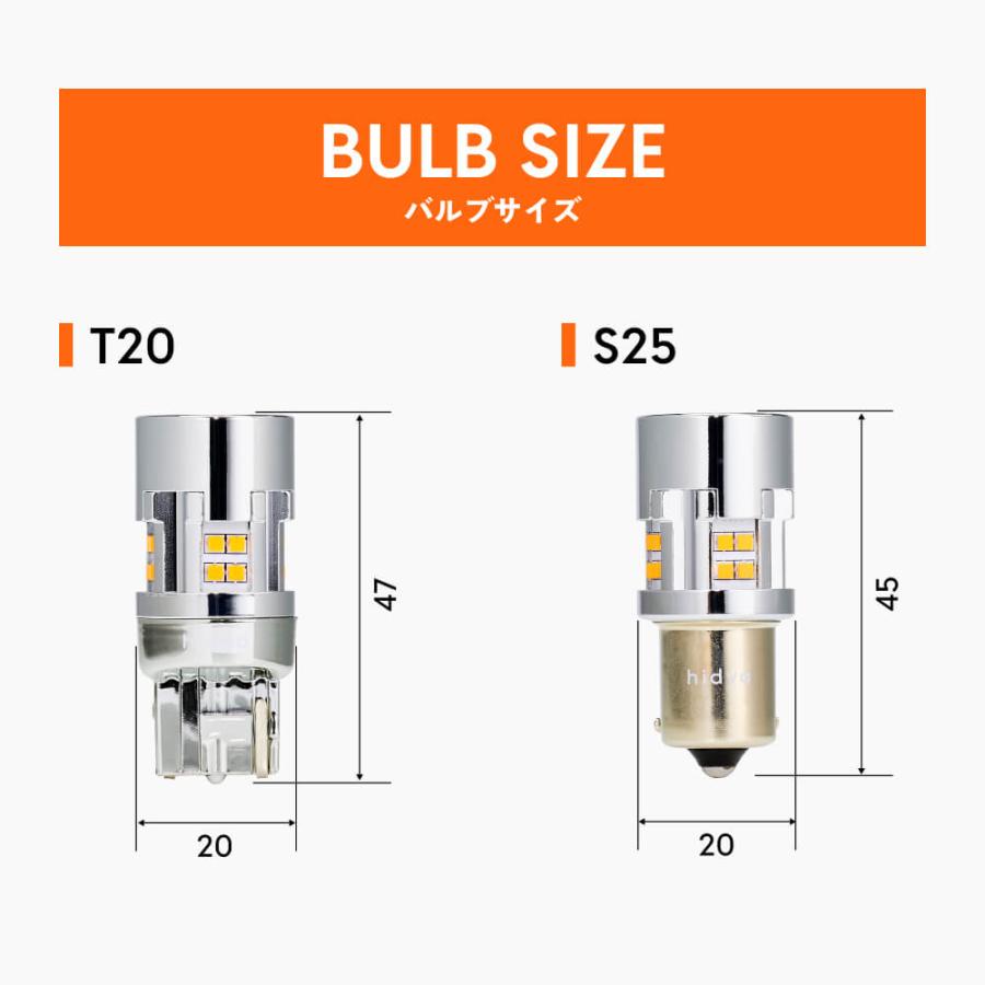 HID屋 T20 LED ウインカー アンバー 2200lm ハイフラ防止抵抗内蔵 車検