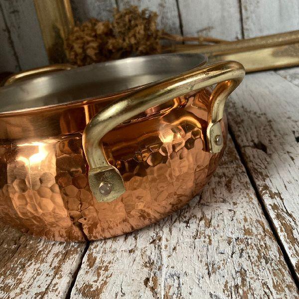 VINTAGE ≫70-80s ヴィンテージ 未使用*古い純銅 槌目 両手鍋21cm
