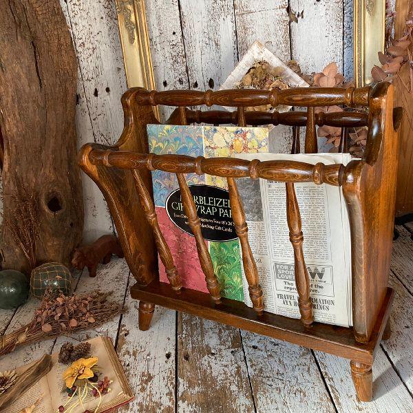 飛騨産業 ヴィンテージ キツツキマーク 無垢材 ウッド マガジンラック