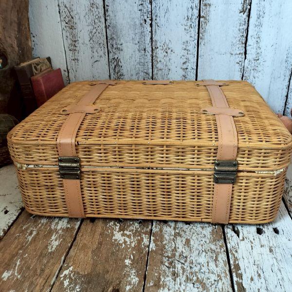 VINTAGE ヴィンテージ ラタン レザー バスケット トランク 本革 籐籠