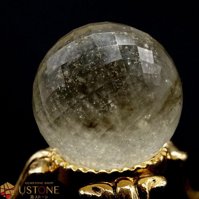 リビアングラス 丸玉 スフィア スパイラルカット AAA 台座付き 天然石