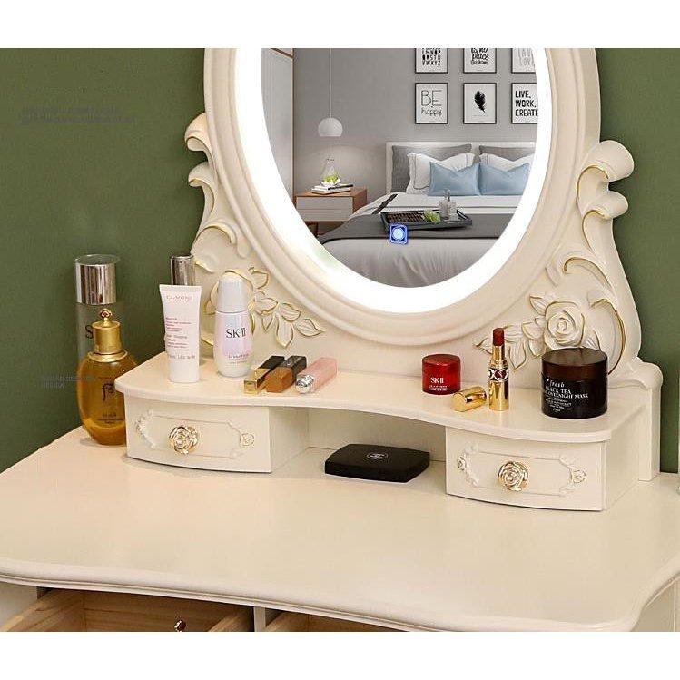 アンティーク風 北欧風ドレッサー 鏡台 お姫系 コスメ台 化粧台 ロココ