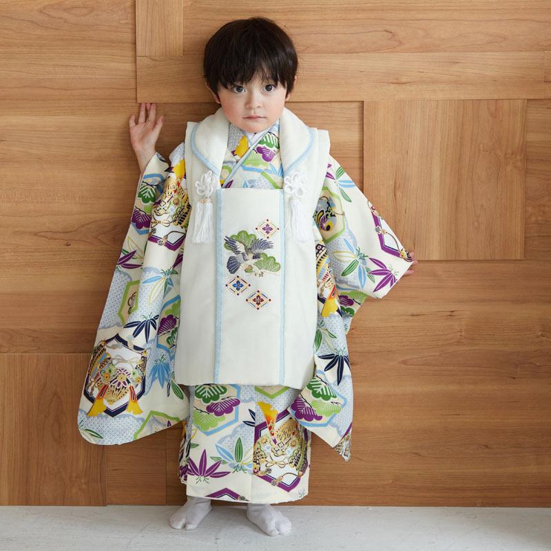七五三 着物レンタル 3歳 753 男の子 フルセット 被布 オフホワイト鷹