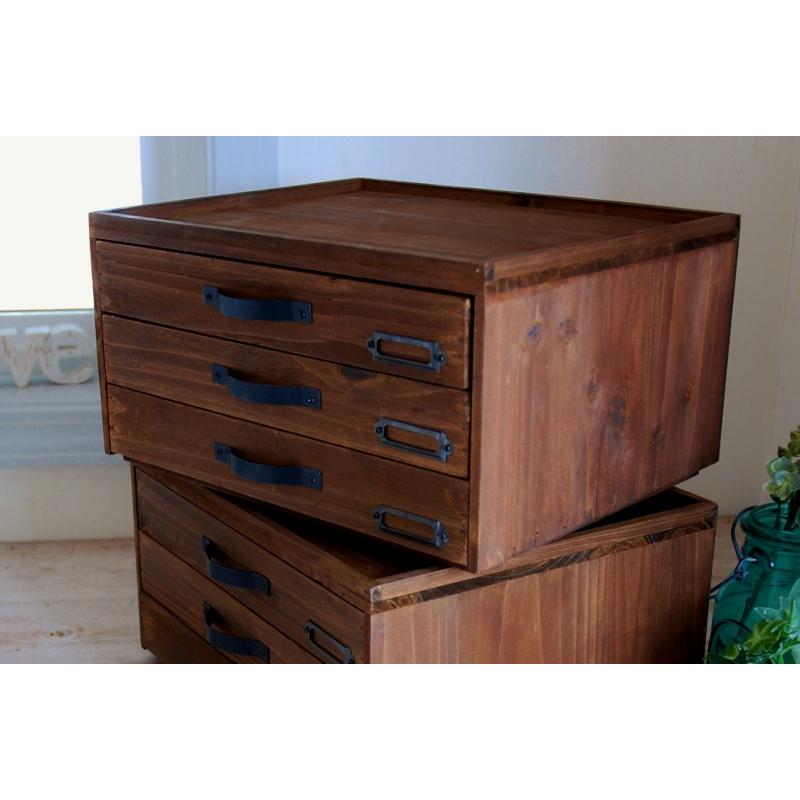 書類ケース レトロ ダークブラウン 3ドロワー 3段キャビネット